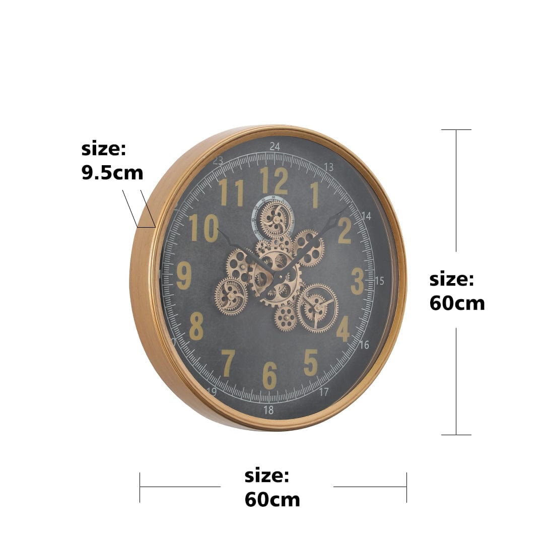 Chilli Wall Clock Grinder Round Industrial Moving Cogs Wall Clock - Gold Metal w/Black Brand