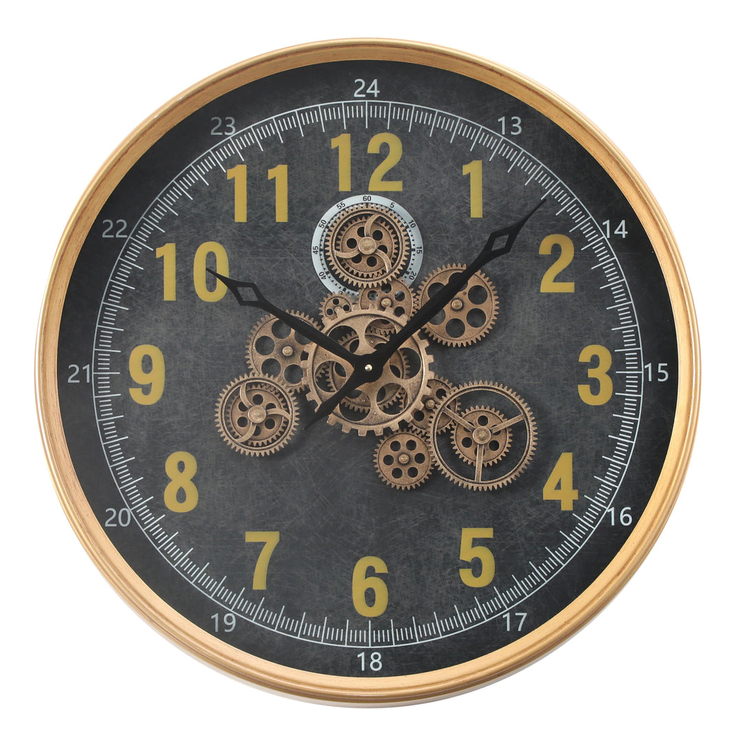 Chilli Wall Clock Grinder Round Industrial Moving Cogs Wall Clock - Gold Metal w/Black Brand