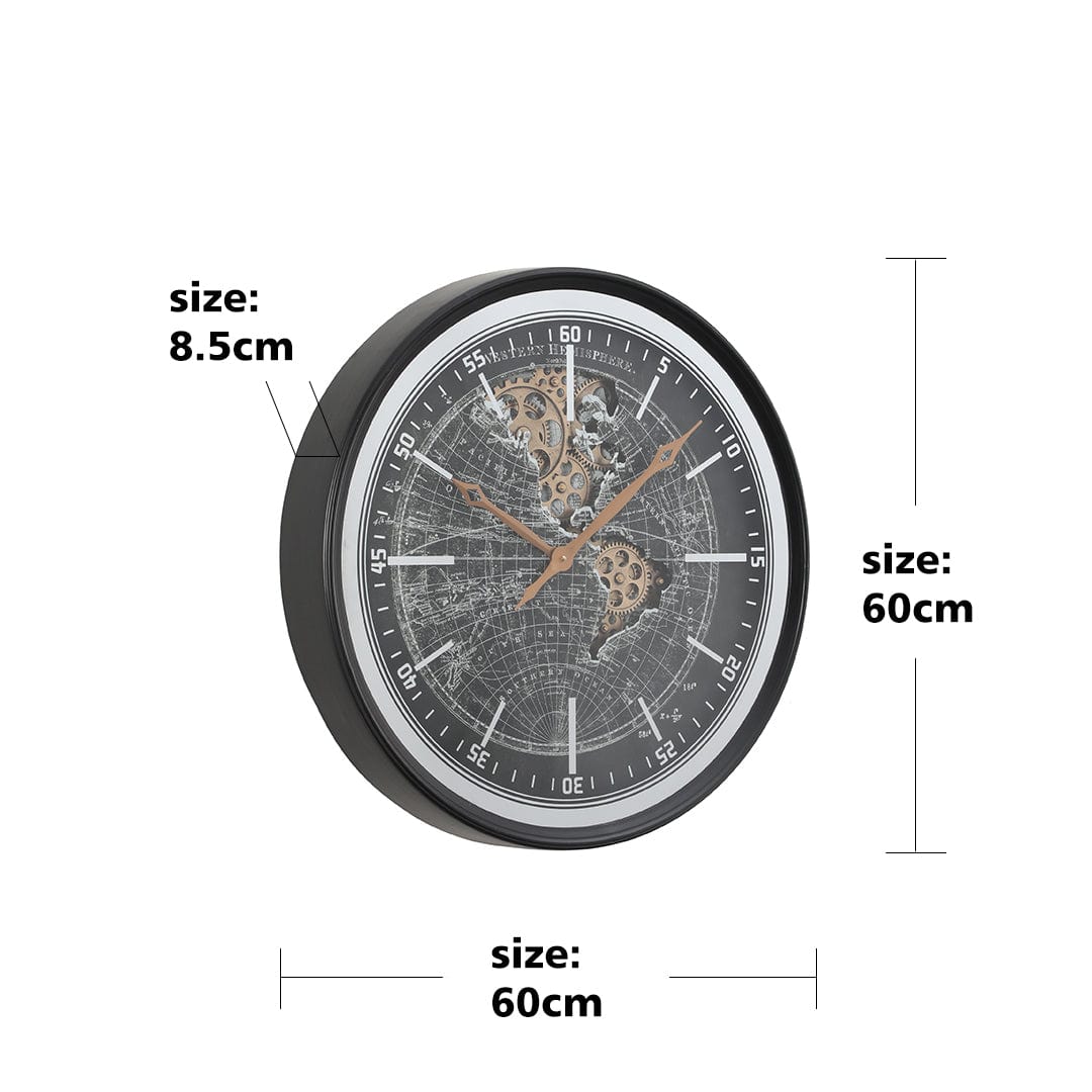 Chilli Wall Clock Hemisphere Round Moving Cogs Wall Clock – Black Brand
