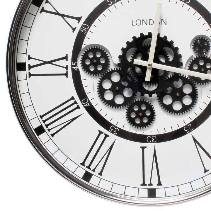 Chilli Wall Clock London Modern Moving Cogs Clock Black & White Brand