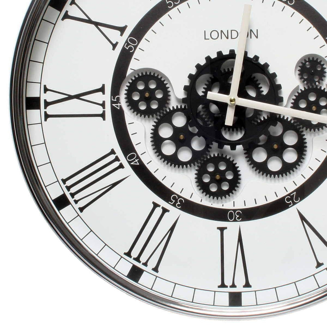 Chilli Wall Clock London Modern Moving Cogs Clock Black &amp; White Brand