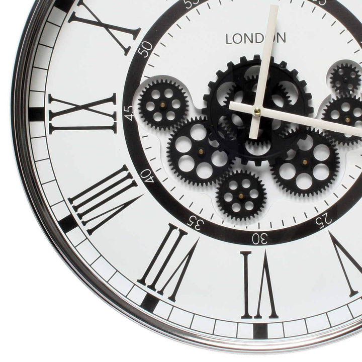 Chilli Wall Clock London Modern Moving Cogs Clock Black &amp; White Brand