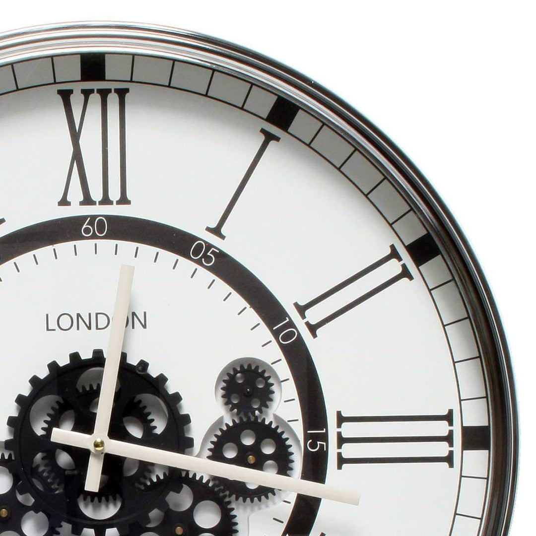 Chilli Wall Clock London Modern Moving Cogs Clock Black &amp; White Brand