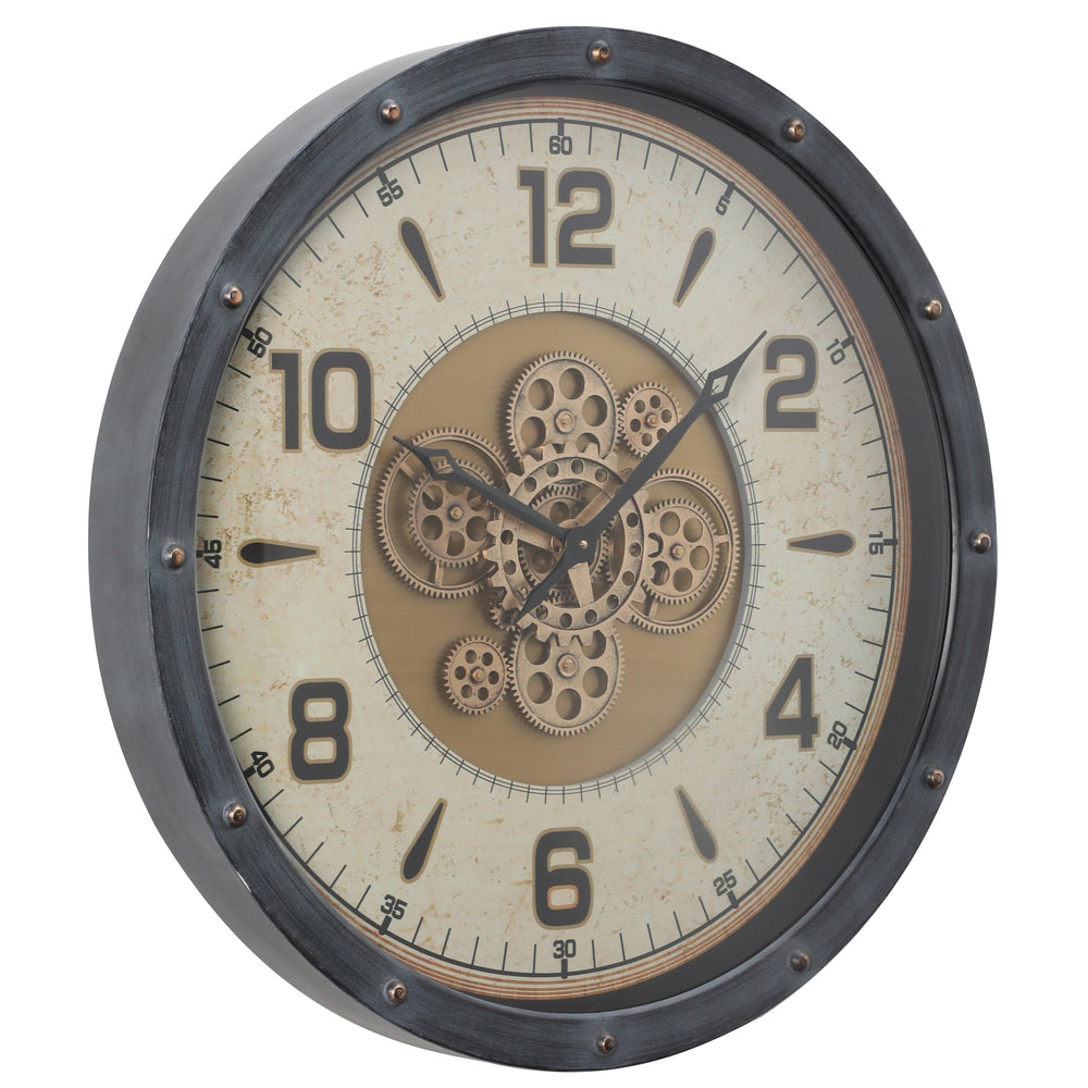 Chilli Wall Clock Swat Industrial Round Moving Cogs Wall Clock - Black Metal w/Gold Brand