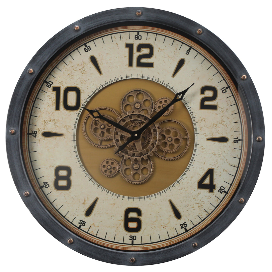 Chilli Wall Clock Swat Industrial Round Moving Cogs Wall Clock - Black Metal w/Gold Brand