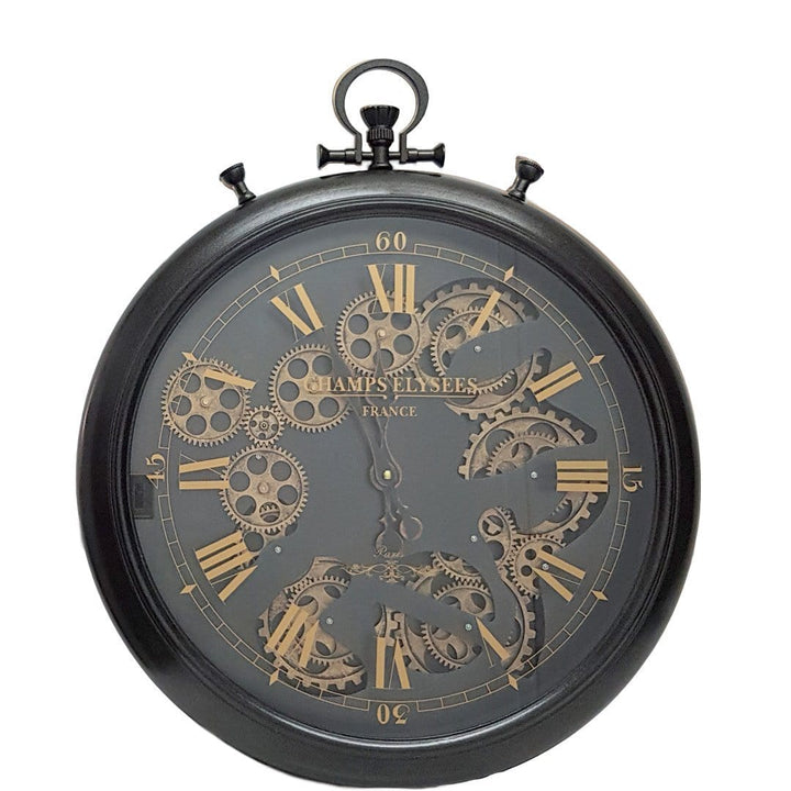 Chilli Wall Clock Ulysse Noir French Stopwatch moving cogs wall clock Black Brand