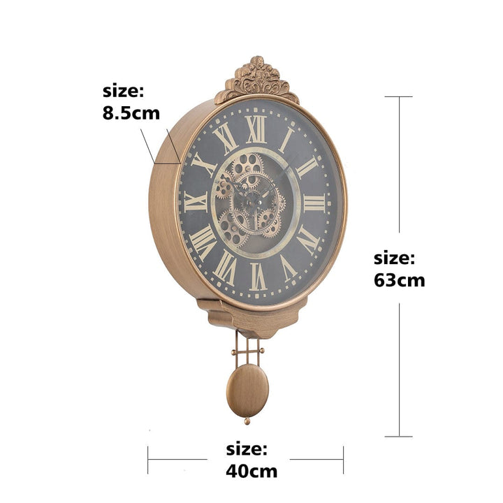 Chilli Wall Clock Wild West D40cm Pendulum Moving Cogs Wall Clock - Gold w/Black Brand