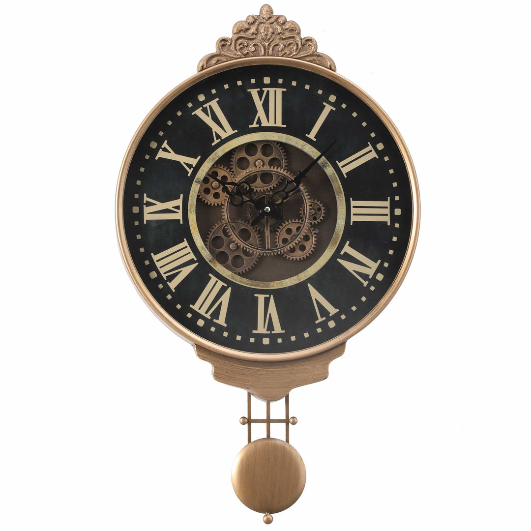 Chilli Wall Clock Wild West D40cm Pendulum Moving Cogs Wall Clock - Gold w/Black Brand