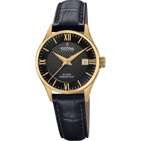 Festina Watch Festina Swiss Black Watch Gold Case 29mm Festina Swiss Black Watch Gold Case 29mm Free Shipping Shop Now Brand