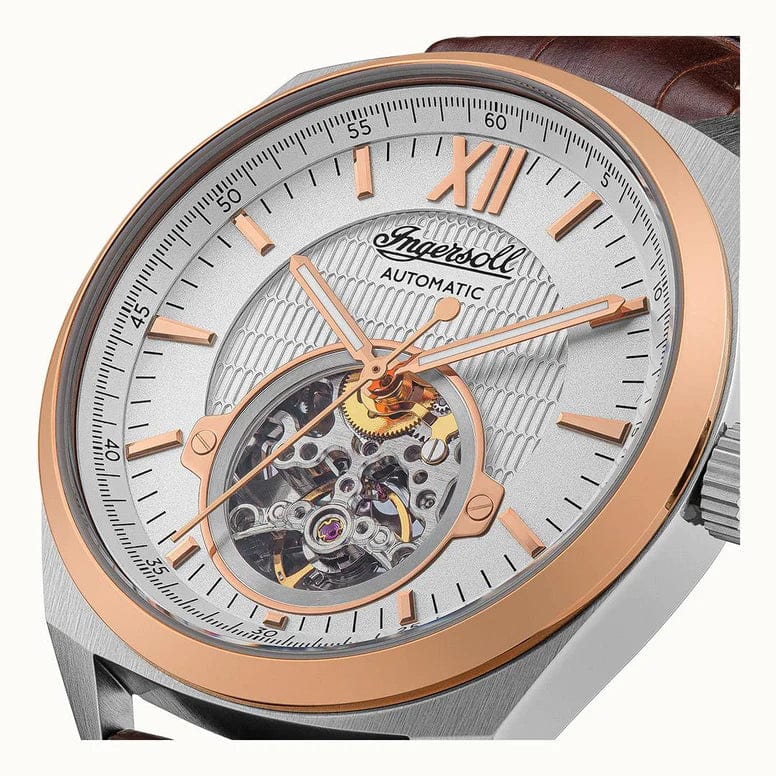 Ingersoll Watch Ingersoll The Shelby Automatic Silver Rose Gold Brown Leather Watch 44mm Brand