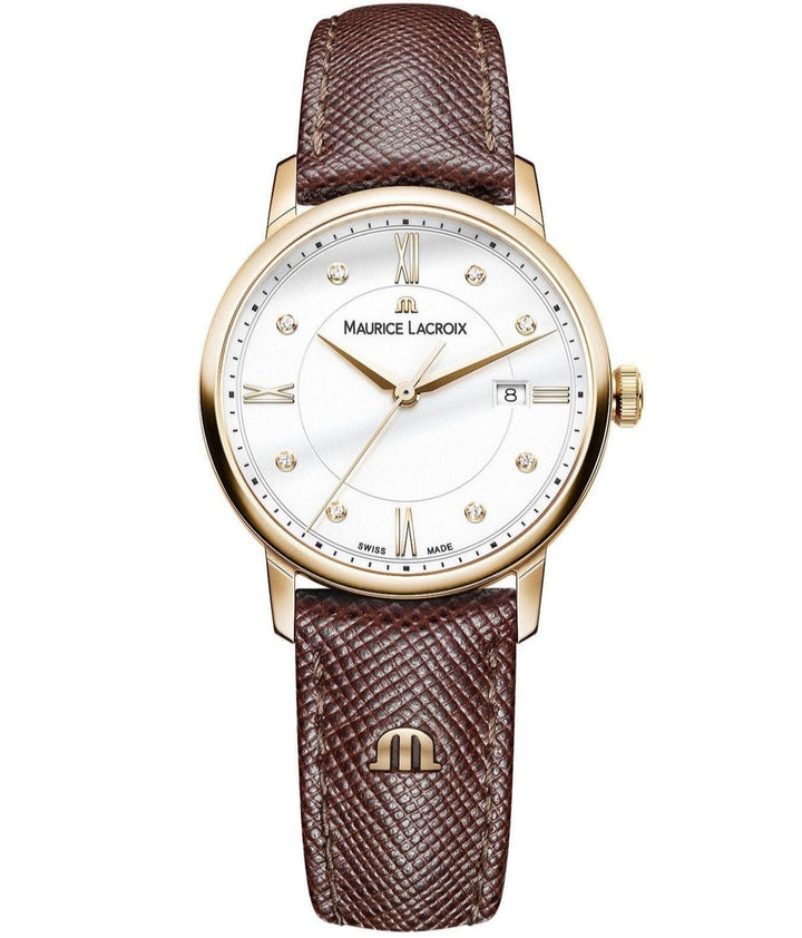 Maurice Lacroix Watch Maurice Lacroix ELIROS Watch Date 30mm Gold White Dial Set With 8 Diamonds Brand
