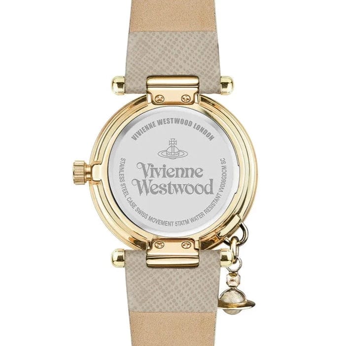 Vivienne Westwood Watch Vivienne Westwood Orb Pop Watch Cream Gold With Leather Strap Westwood Design Watches For Women Orb Pop Cream Gold Leather Brand
