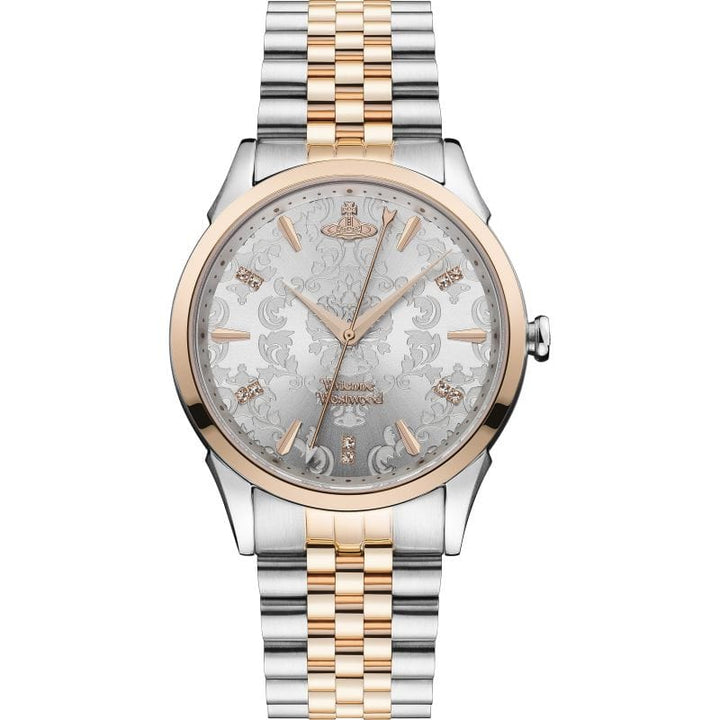 Vivienne Westwood Watch Vivienne Westwood The Wallace Watch Silver Floral-Jacquard Pattern Dial &amp; Swarovski Crystal The Wallace Watch Silver by Vivienne Westwood I Designer Watches For Women  Brand