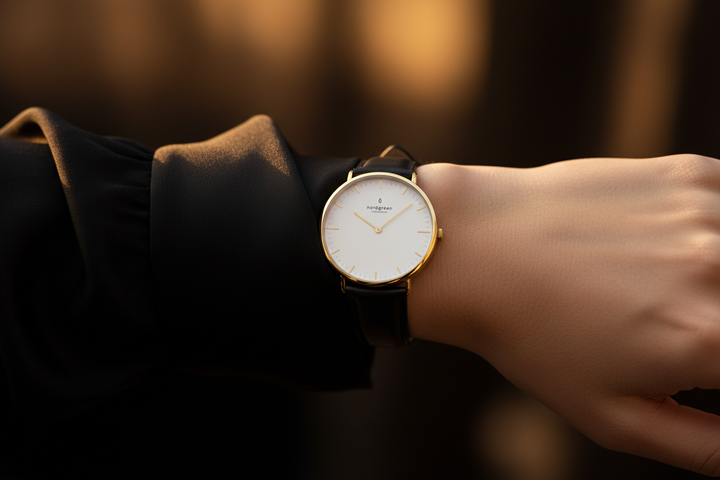 Nordgreen Native Yellow Gold Black Leather Wrist Lifestyle