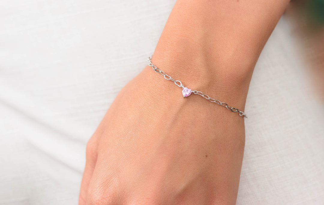 Georgini Bracelet Georgini Sweetheart Heart Chain Bracelet Pink Silver Brand